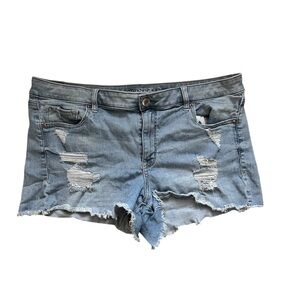 American Eagle Outfitters Shortie Denim Shorts Women Size 18 Distressed Cutoff